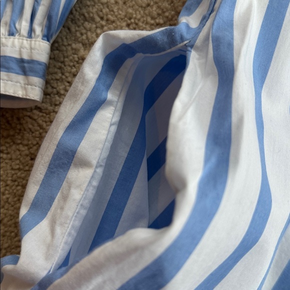 J.CREW Tiered Organic Cotton Poplin Long Sleeve Mini Dress Blue Barrie Stripe - Picture 6 of 11